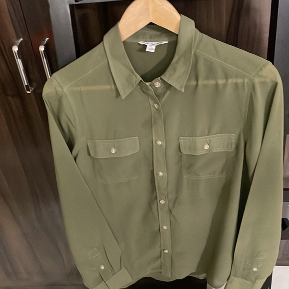 American Eagle Outfitters,olive green sheer collared shirt - Picture 7 of 7